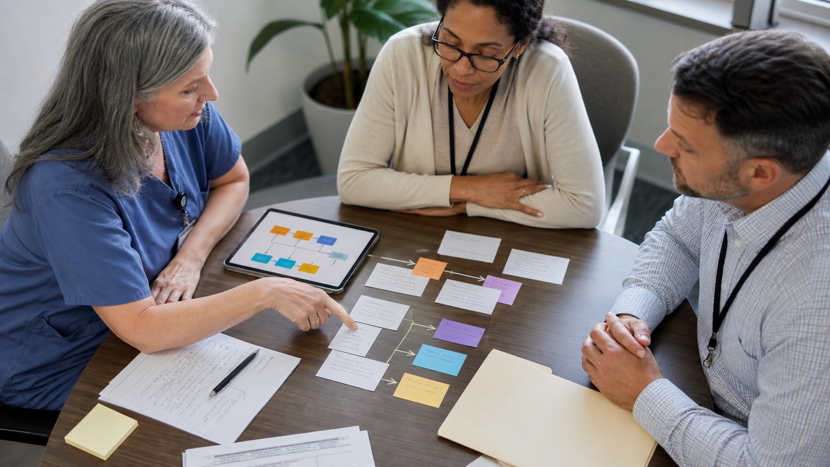 Clinic team reviewing an automation workflow with human oversight